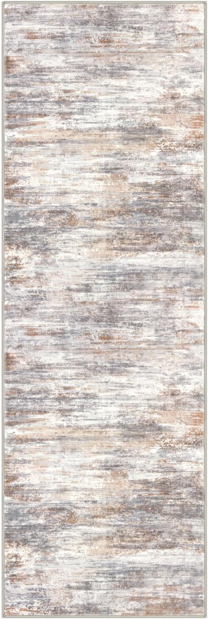 KOZYFLY 3x8 Ft Rug Modern Ombre Runner Rug for Hallway, Washable Kitchen Rugs Non-Slip Soft Striped Entryway Rug, Print Multi Grey/Orange Abstract Carpet for Laundry Nursery