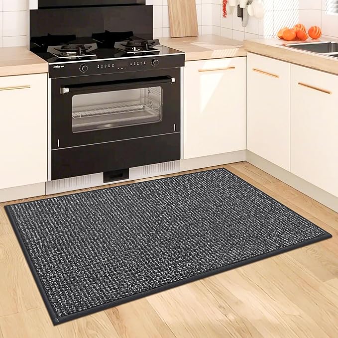 BEQHAUSE Kitchen Rugs 20"x32", Non-Slip Kitchen Mats for Floor, Super Absorbent and Stain Resistant Kitchen Rugs, Machine Washable Rugs for Kitchen, Hallway, Laundry & Sink, Charcoal