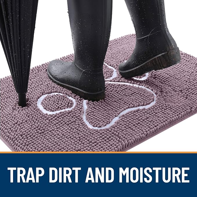 OLANLY Dog Door Mat for Muddy Paws 30x20, Paw Print Design, Absorbs Moisture and Dirt, Absorbent Non-Slip Washable Doormat, Quick Dry Chenille Mud Mat, Entry Indoor Entryway Carpet, Deep Plum