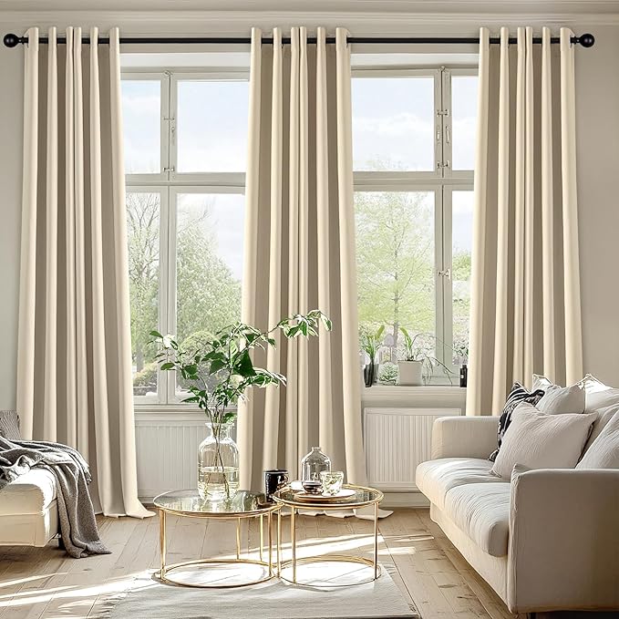 MIULEE Cream Beige Blackout Curtains for Bedroom Living Room 96 Inches Long 2 panels, Thermal Insulated Room Darkening Drapes Solid Grommet Top Noise Reducing Light Blocking Window Curtains 40x96 Inch