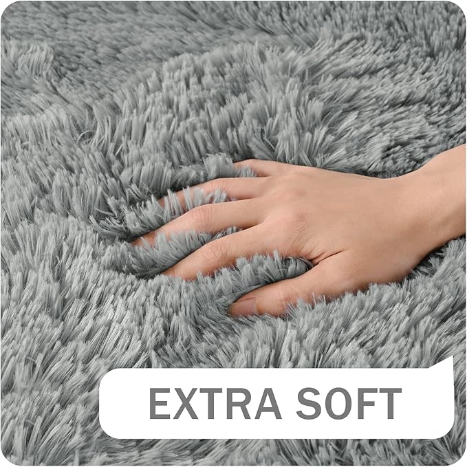 Amearea Premium Soft Fluffy Area Rug Modern Shag Carpet, 3x5 Feet, Fuzzy Shaggy Rugs for Bedroom Living Room Teen Apartment Decor, Comfortable Indoor Furry Dorm Carpets, Grey