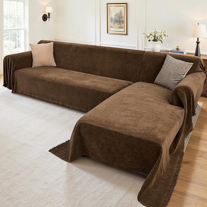 Sectional Couch Covers, 2 Pieces Washable L Shaped Couch Covers Sofa Blanket for Dogs Pet Friendly Sectional Sofa Slipcovers Furniture Covers,71"x 118"+ 71"x 118",(XX-Large,Coffee)