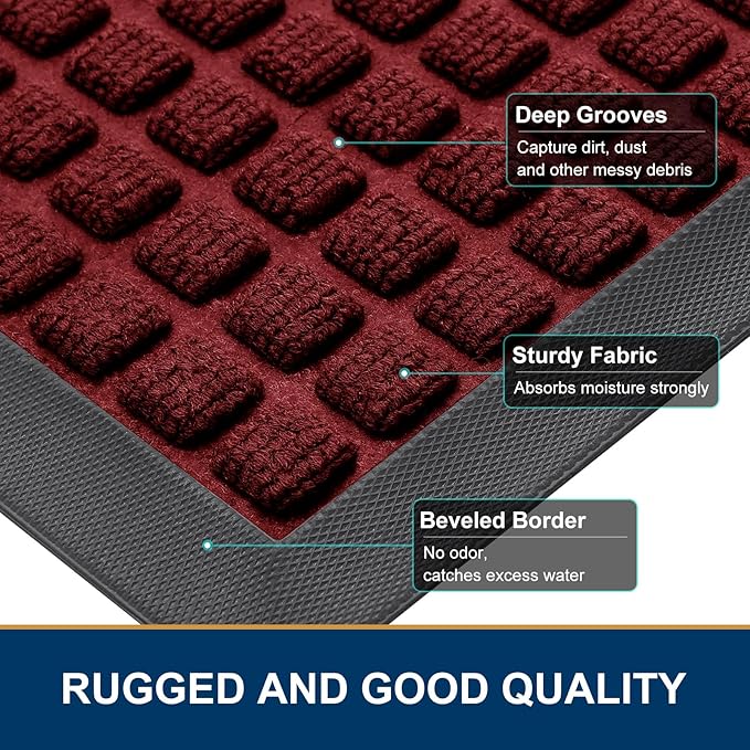 Smiry Front Door Mat Outside Entrance, Heavy Duty Natural Rubber Doormat, Non Slip, Trap Dirt and Moisture, Easy Clean, Low Profile Welcome Floor Mats for Indoor Outdoor Entry, 71x23 Inch, Red