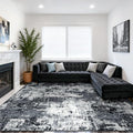 Washable Area Rugs 10'x12' Non-Slip Modern Abstract Soft for Living Room Entryway Bedroom Nursery, Print Pattern, Black Navy Blue Gray