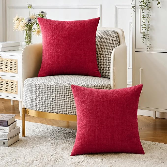 MIULEE Pack of 2 Red Couch Throw Pillow Covers 18x18 Inch Soft Cushion Covers for Sofa Living Room Solid Dyed Pillow Cases