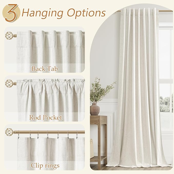 Guken Cream 100% Blackout Linen Curtains 126 Inch Length 2 Panels Set for Living Room Bedroom Back Tab Rod Pocket Thermal Insulated Black Out Drapes Room Darkening Window Curtains 52x126