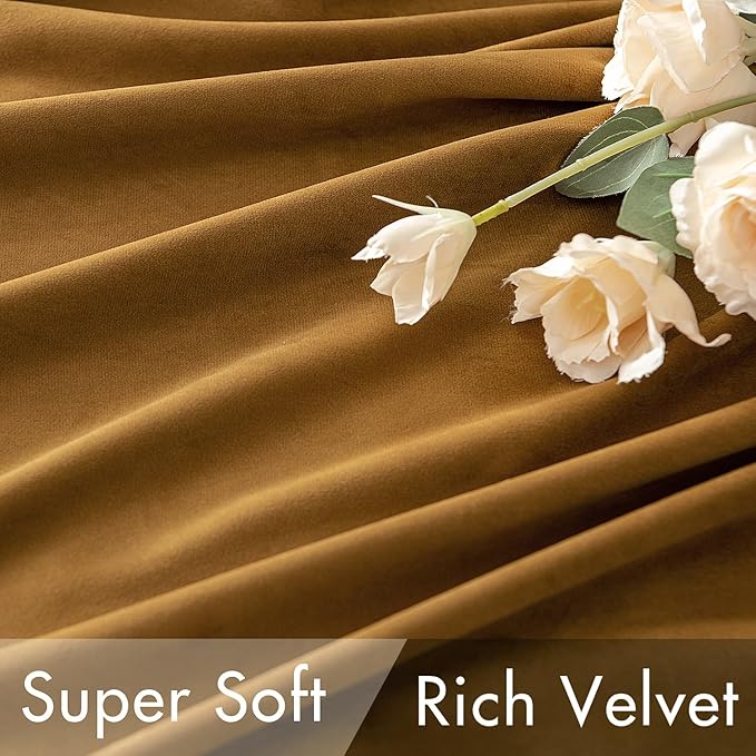 MIULEE Velvet Curtains 108 inches - Luxury Room Darkening Curtains for Bedroom Living Room Thermal Insulated Super Soft Window Drapes Rod Pocket & Back Tab, Gold, W52 x L108 inches, 2 Panels