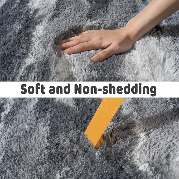 Soft Runner Rugs for Bedroom Hallways, 2x5 Abstract Grey Fluffy Shag Throw Area Rug Non Slip for Bedside Dorm, Long Shaggy Furry Carpet for Nursery Living Room
