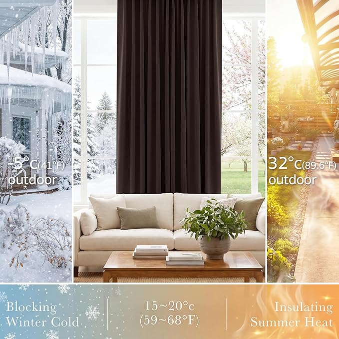 Pony Dance Short Length Curtains for Kitchen, Solid Half Window Curtain Tiers for Bathroom Energy Saving Privacy Shade for RV Camper (2 Panels,Brown, 34x36 Inch)