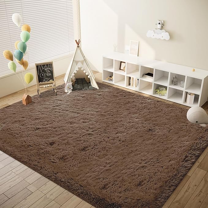 8x10 Area Rugs for Living Room: Fluffy Shag Soft Washable Rug Large Fuzzy Plush Indoor Carpet for Bedroom Nursery Playroom Kids Girls Boys Room (Coffee, 8'x10')