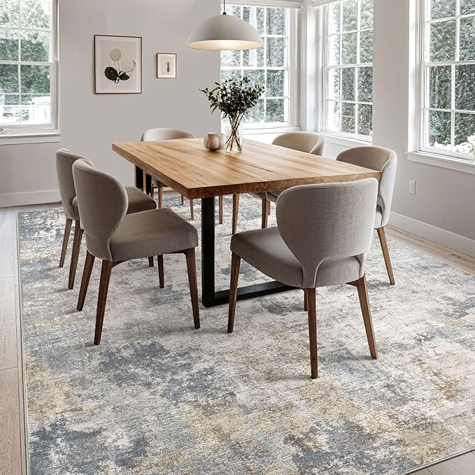 UERMEI 6x9 Area Rug Living Room Rugs - Washable Neutral Modern Abstract Soft Thin Large Rug Indoor Floor No Slip Rug Carpet for Bedroom Under Dining Table Home Office Decor - Blue Grey