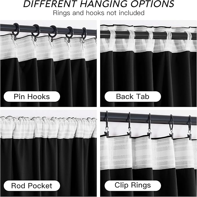 RYB HOME Black Velvet Curtains 96 inch, Blackout Window Curtains with Pleat Tape on Top for Bedroom Thermal Insulated Privacy Drapes for Nursey, W52 x L96 inch, 2 Panels