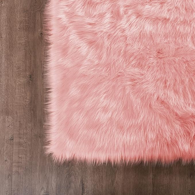 Goolela Pink Round Rug 5ft Circle Fluffy Fuzzy Fur Carpet for Girls Bedroom Living Room Faux Sheepskin Soft Plush Washable