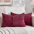 Fancy Homi 2 Packs Burgundy Lumbar Decorative Throw Pillow Covers 16x28 Inch for Living Room Couch Bed, Farmhouse Boho Home Decor, Soft Striped Corduroy Rectangle Accent Cushion Case 40x70 cm