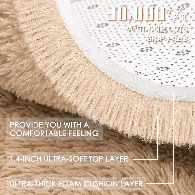 OLANLY 3x10 Machine Washable Runner Rugs for Hallway, Soft Fluffy Shaggy Bedside Rugs for Bedroom, Living Room, Indoor Floor Carpet for Kids Girls and Boys, Nursery Rooms, Home Decor Aesthetic, Beige