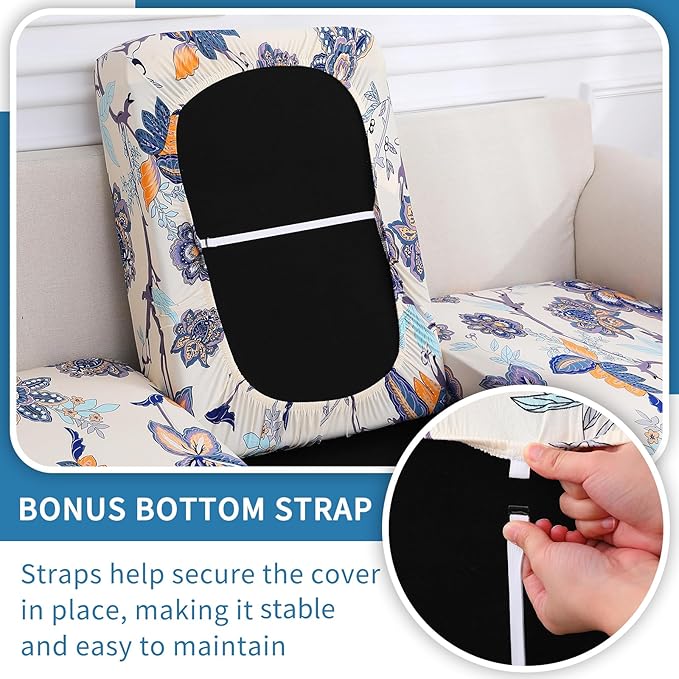 hyha Printed Couch Cushion Covers, Floral Sofa Covers Washable for 3 Cushion Couch, Stretch Pattern Outdoor Cushion Covers for Patio Furniture with Elastic Bottom(Large, Vintage Flower)
