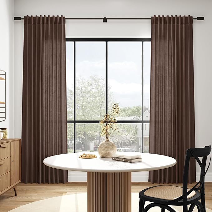 Nanspring Cappuccino Linen Curtains 84 Inch Length 2 Panels Set for Living Room Back Tab Light Filtering Semi Sheer Curtain for Bedroom Simple Style Drapes, 52x84 inch, 2 Panels