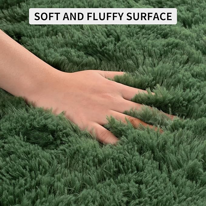 Tepook Fluffy Large Rugs for Living Room, Area Rug 6x9 Soft Carpet for Bedroom, Modern Shaggy Rug for Kids Boys Girls, Plush Indoor Nursery Home Decor Rug with Non-Slip Bottom, Dark Green