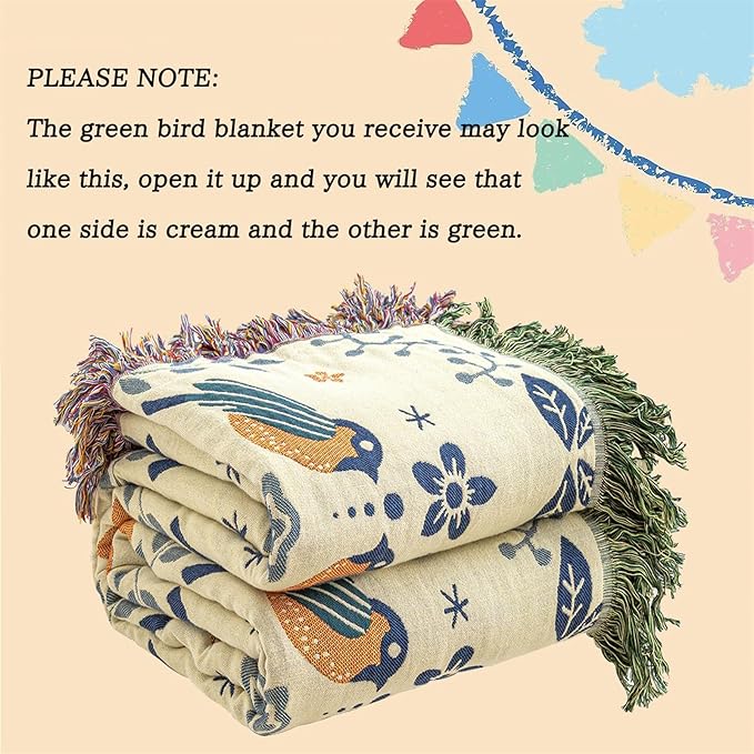 Green Fall Blanket 60''x 80'' Boho Throw Blankets for Couch Bed Chair,100% Cotton Quilts Christmas Warm Soft Blanket Muslin Bed Blankets Farmhouse Decoration