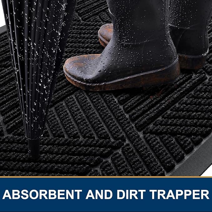 Smiry Front Door Mat Outside Entrance, Heavy Duty Sturdy Natural Rubber Doormat, Trap Dirt and Moisture, Easy Clean Low Profile Mats for Indoor Outdoor Entry, Irregular Triangle (59x30, Black)