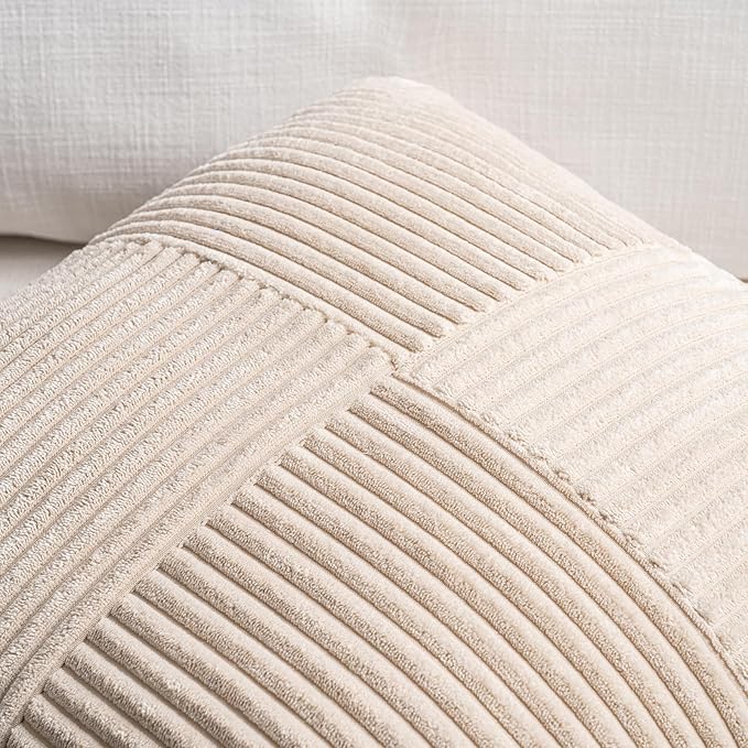 Fancy Homi 2 Packs Tan Decorative Throw Pillow Covers 20x20 Inch for Living Room Couch Bed Sofa, Farmhouse Boho Home Decor, Soft Corss Corduroy Patchwork Accent Square Beige Cushion Case 50x50 cm