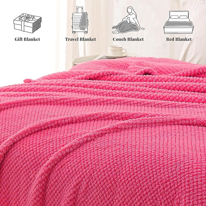 Whale Flotilla Twin Size Fuzzy Fleece Blanket for Bed, 60x80 Inch Fluffy Warm Soft Jacquard Blankets for All Season, Lightweight and Cozy, Hot Pink