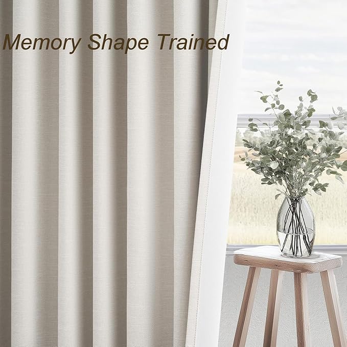 Birch Cream Extra Wide 72 Inches Blackout Curtains for Living Room Ivory Linen Blend Pleated Farmhouse Drapes Back Tab Pleated Rod Pocket Ceiling Track Large Windows Burg (72" Wx90 Lx 1 Panel)