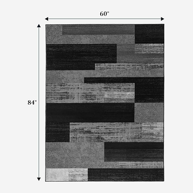 LIANLAM 5x7 Washable Area Rugs for Living Room and Bedroom, Vintage Checkered Pattern Non-Slip Carpet, Stain Resistant Low Pile Soft Rug for Dining Room,Office,Nursery,Kids Room(5x7,Gray)