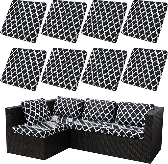8Pcs Stretch Patio Cushion Covers,Outdoor Couch Covers Replacement,Outdoor Couch & Sofa Slipcovers,for Patio Furniture Cushion Covers,Washable Reusable urniture Protector(Lingge Grey,8PCS)