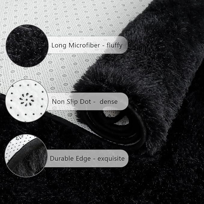 Chicrug Soft Runner Rugs for Bedroom Living Room Plush Fluffy Rug 2x5 Feet, Shag Furry Area Rug Carpet Non Shedding for Nursery Children Kids Girls Room Home Decorative, Black