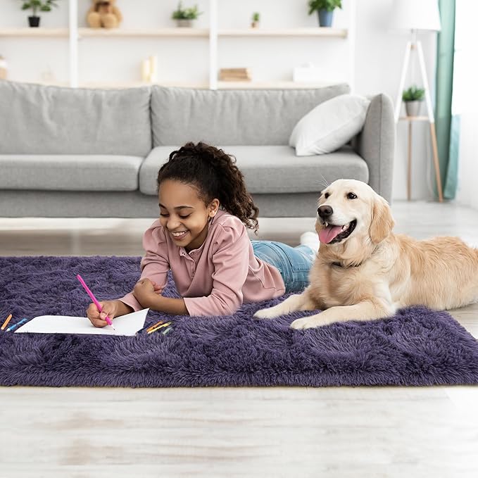 Tepook Soft Runner Rugs for Bedroom 2x6 ft with Rubber Backing, Purple Fluffy Rugs for Living Room, Shag Bedside Rug Fuzzy Plush Carpet for Room, Area Rug for Dorm Nursery Hallway Indoor Home Decor