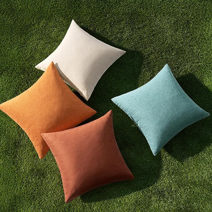 MIULEE Pack of 4 Decorative Outdoor Throw Pillow Covers Linen Waterproof Pillow Covers Farmhouse Cushion Cases for Halloween Patio Garden Tent Balcony Couch Sofa 18x18 inch Orange Rust