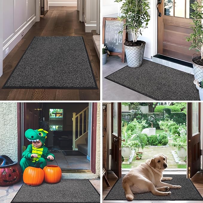 Mibao Front Door Mat, Dirt Trapper Welcome Mat for Outdoor Indoor, Non-Slip Waterproof Doormat, Durable Machine Washable Low Profile Entry Rug for Back Door Outside Patio Porch, 72" x 24", Grey