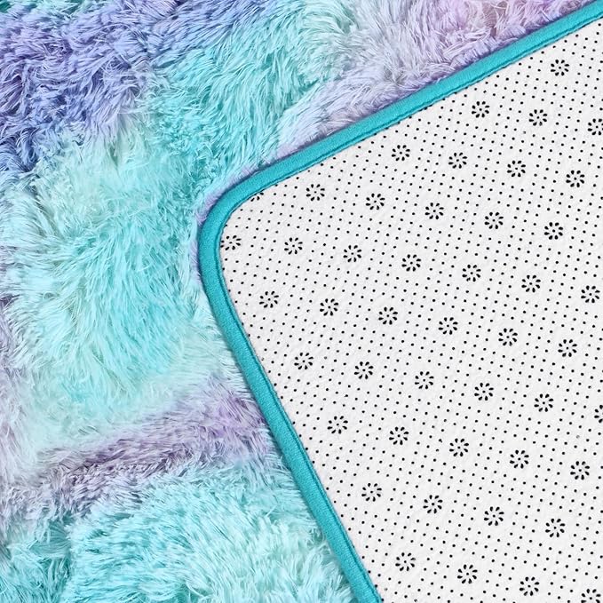 Shag Area Rug, 4 X 6 Tie-Dyed Plush Fuzzy Rugs for Living Room, Ultra Soft Fluffy Furry Rug for Bedroom, Indoor Carpet Nursery Rugs for Kids Room Home Decor, Rainbow