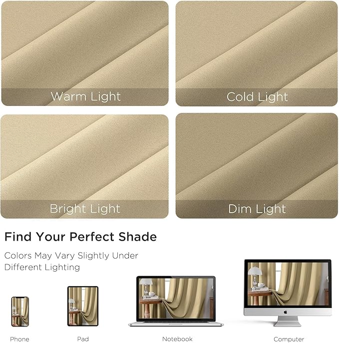 CUCRAF Beige Blackout Curtains 63 inch Length 2 Panels Set, Rod Pocket Room Darkening Drapes for Bedroom Living Room, Insulated Thermal Light Blocking Window Curtain (W52 x L63 Inch)