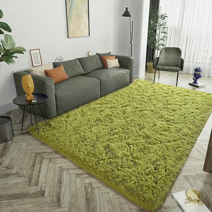 LOCHAS Ultra Soft Indoor Modern Area Rugs Fluffy Living Room Carpets for Children Bedroom Home Decor Nursery Rug 5.3x7.5 Feet, Green