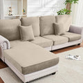 Couch Cover 8-Piece Elastic Velvet Couch Cushion Covers & Chaise Slipcovers for L-Shaped Sofas - Sofa Seat Covers Washable, Soft Protector for Couches (7 Seater + Chaise, Taupe)