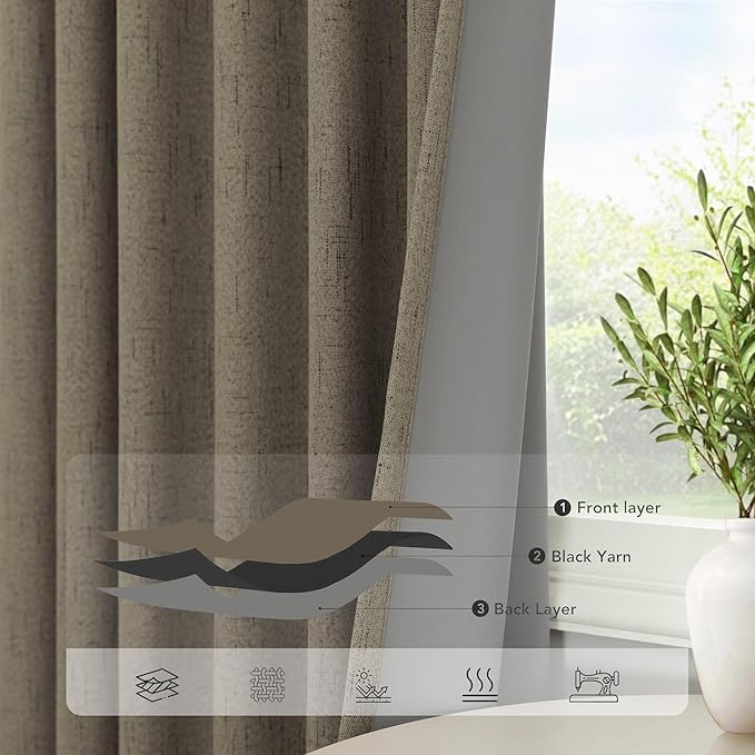 Brown Extra Long Blackout Curtains 108 Inch Long 9ft Back Tab Pocket Light Brown Linen Textured Curtain Drape for Living Room Bedroom Sliding Door Patio Boho Farmhouse Decor 52x108 Length 2 Panels Set