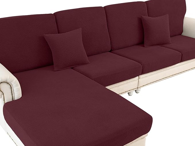Couch Cushion Covers Seat Cushion Cover Stretch Couch Cover Separate Sectional Sofa Slipcovers Furniture Protector(3 Pieces for Seat or Sofa Backrest, Burgundy)