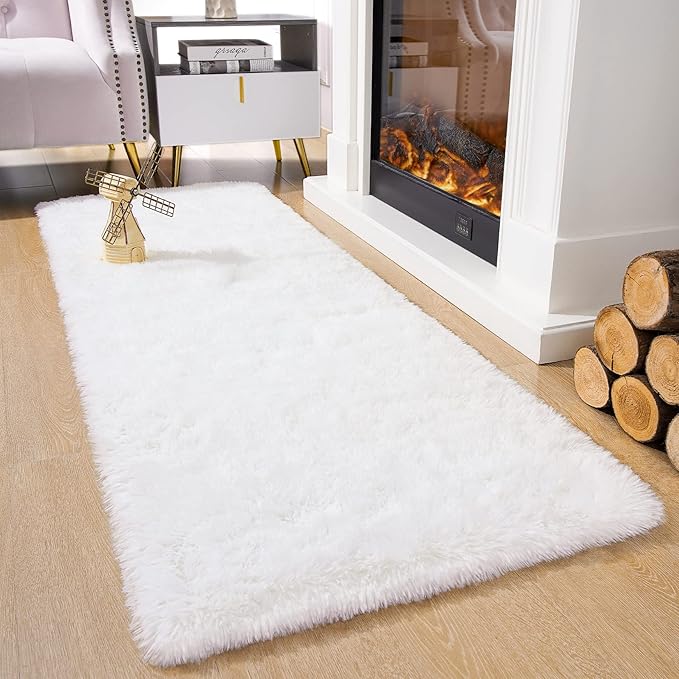 Chicrug Soft Runner Rug for Bedroom Living Room Plush Fluffy Rugs 2x6 Feet, Shag Furry Runner Rug Carpet Non Shedding for Nursery Children Kids Girls Room Home Decorative, Cream