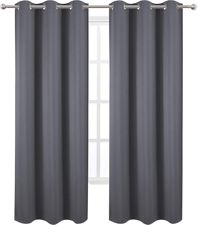 LEMOMO Grey Thermal Blackout Curtains/38 x 84 Inch/Set of 2 Panels Room Darkening Curtains for Bedroom