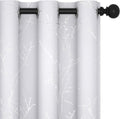 Deconovo Greyish White Curtains, Room Darkening Short Curtain, Thermal Insulated Soundproof Drapes, Silver Branch Print, 42 x 45 Inch, Grommet Window Panel for Small Windows Bedroom Kitchen, Set of 2