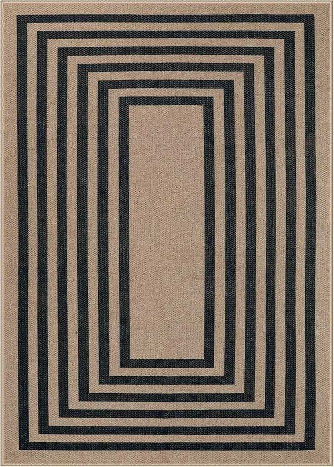 Lahome Enfys Modern Geometric Easy Jute Dining Room Rug, 5x7 Modern Rugs for Living Room Washable Kitchen Mat, Large Non Slip Farmhouse Indoor Outdoor Carpet for Bedroom Dorm RV