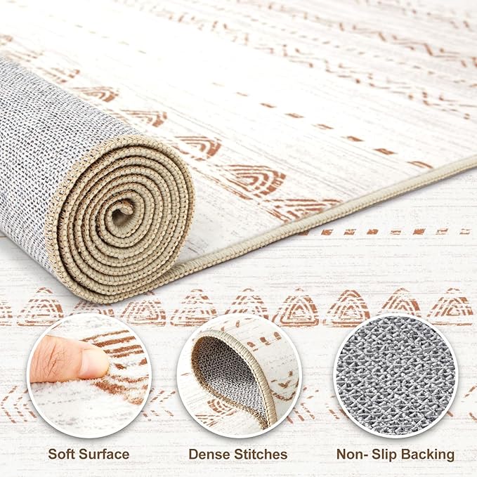 Nakagishi 6x9 Area Rugs Living Room: Washable Boho Large Neutral Soft Farmhouse Rug Stain Resistant Modern Indoor Floor Non-Slip Carpet for Bedroom Nursery Kids Playroom Office Dining Room Dorm- Brown