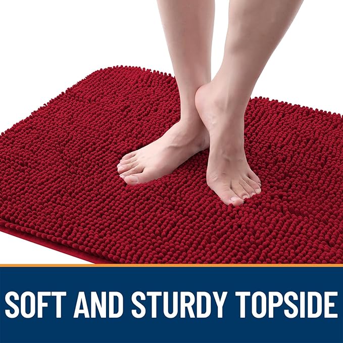 OLANLY Dog Door Mat for Muddy Paws 50x30, Absorbs Moisture and Dirt, Absorbent Non-Slip Washable Doormat, Quick Dry Chenille Mud Mat for Dogs, Entry Indoor Entryway Carpet for Inside Floor, Red
