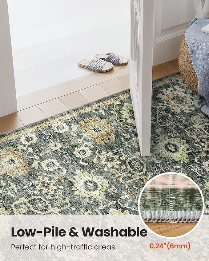 AMADA HOMEFURNISHING 6x9 Area Rugs, Blue Low-Profile Washable Rug with Non-Slip Backing & Durable Edge Binding, Vintage Rugs for Living Room, Bedroom, Dining Room