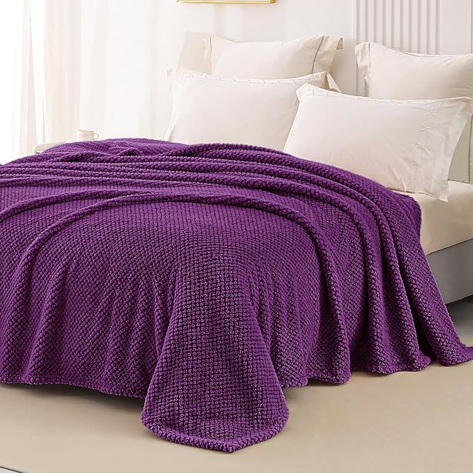 Whale Flotilla Queen Size Fuzzy Fleece Blanket for Bed, 90x90 Inch Fluffy Warm Soft Jacquard Blankets for All Season, Lightweight and Cozy, Purple