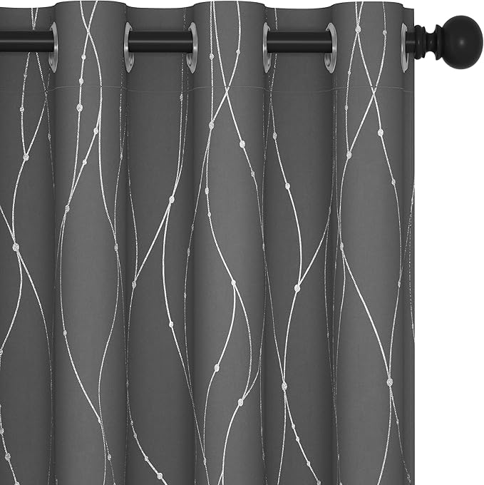 Deconovo Blackout Curtain for Bedroom, 52 x 95 Inch, Thermal Insulated Soundproof Curtains, Grommet Top, Machine Washable, Set of 2 Panels for Living Room Nursery Bedroom Apartment Home, Light Gray