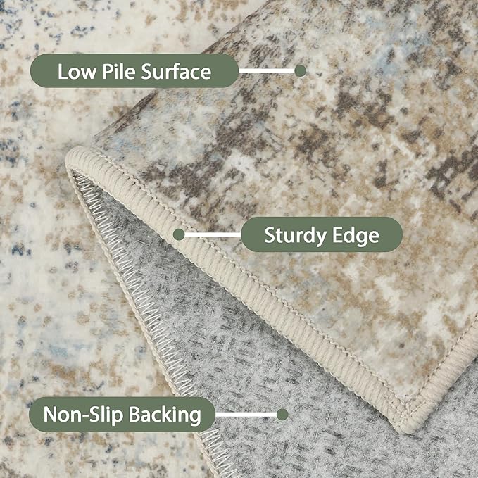 BEIMO Area Rugs 8x10 for Living Room Bedroom, Modern Abstract Machine Washable Rug, Large Soft Low Pile Floor Carpet with Non Slip Backing for Dining Room, Blue/Taupe