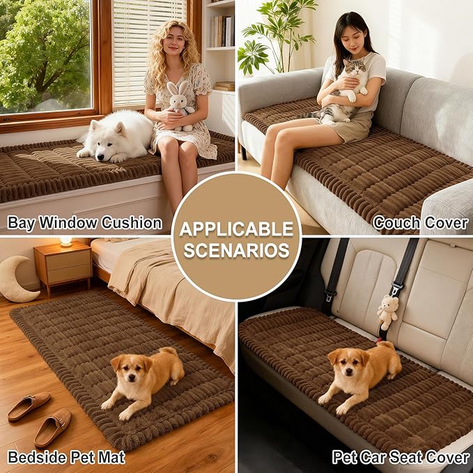 hyha Couch Covers for Dogs Washable, Non Slip Plush Dog Sofa Protectors, Fuzzy Pet Couch Covers for 3 Cushion Sofa Pet Friendly (Brown, 27.6" x 47")